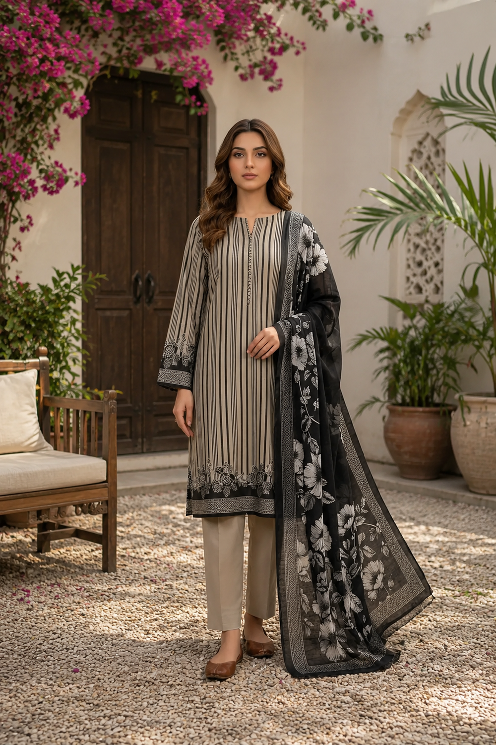 3PCs PRINTED LAWN UNSTITCHED SUIT