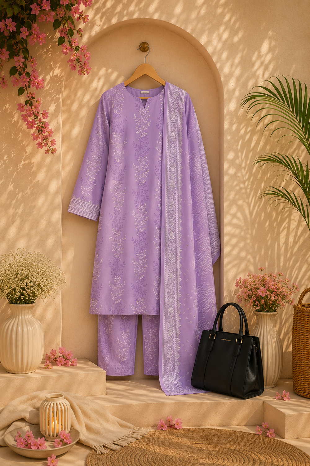 PRINTED 3PCs SWISS LAWN SUIT - W1501