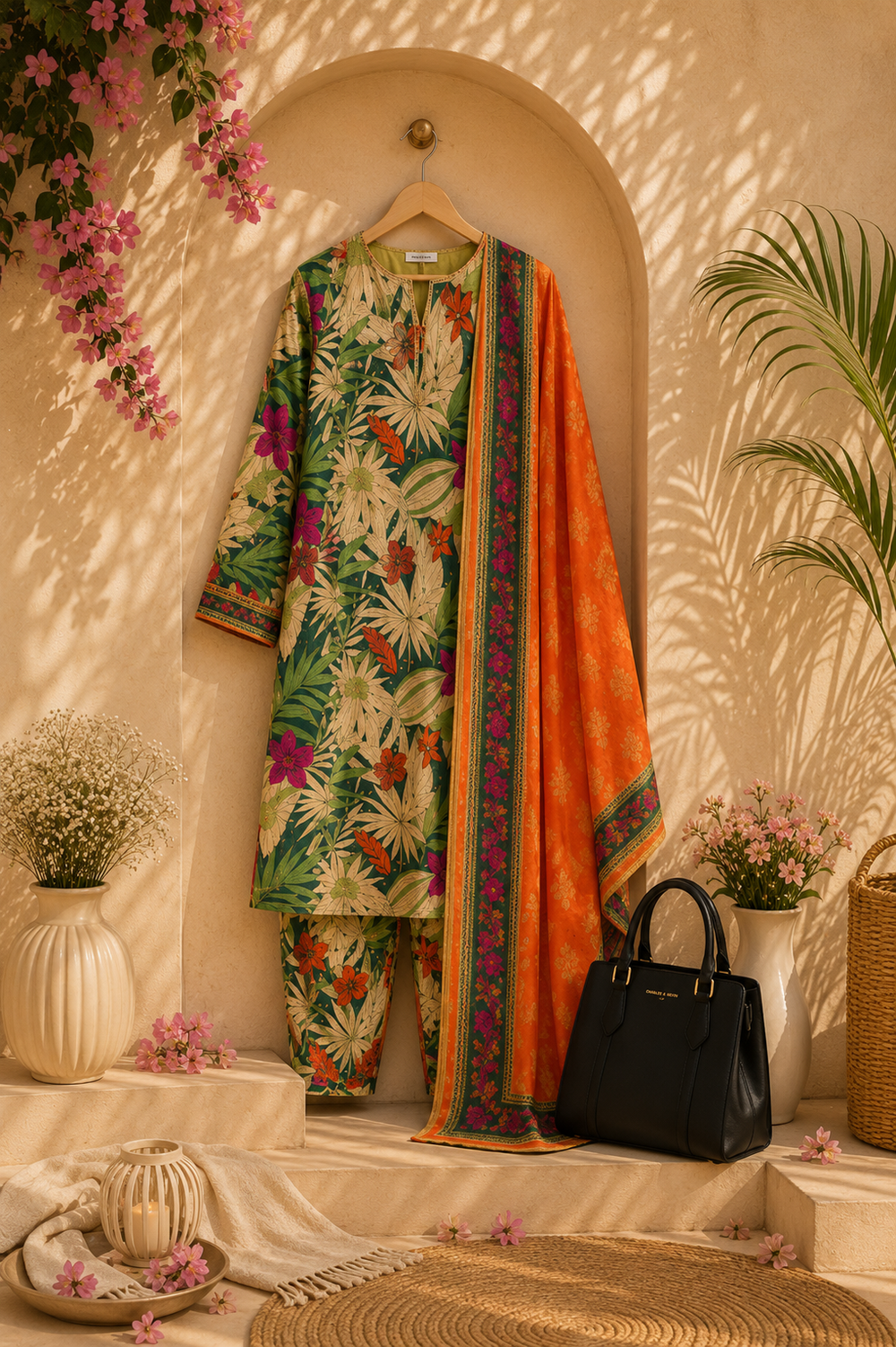 PRINTED 3PCs SWISS LAWN SUIT - W1601