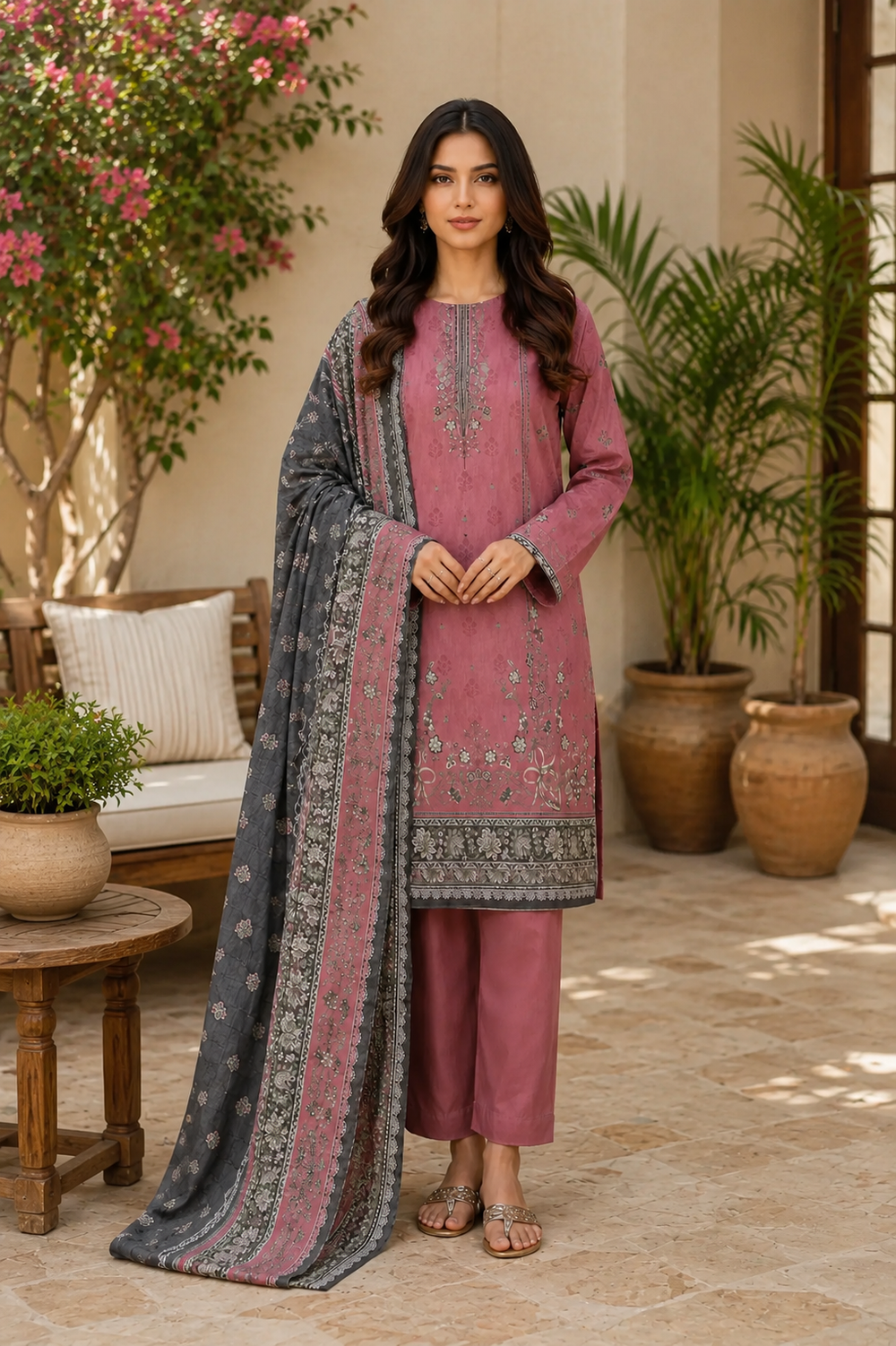 3PCs PRINTED LAWN UNSTITCHED SUIT