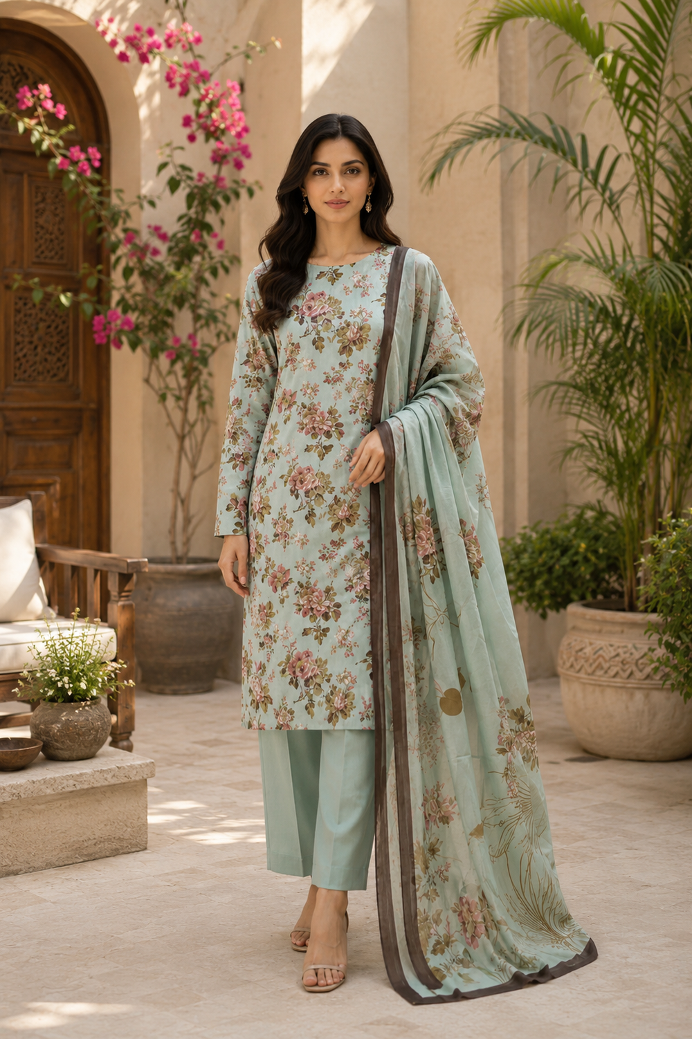 3PCs PRINTED LAWN UNSTITCHED SUIT