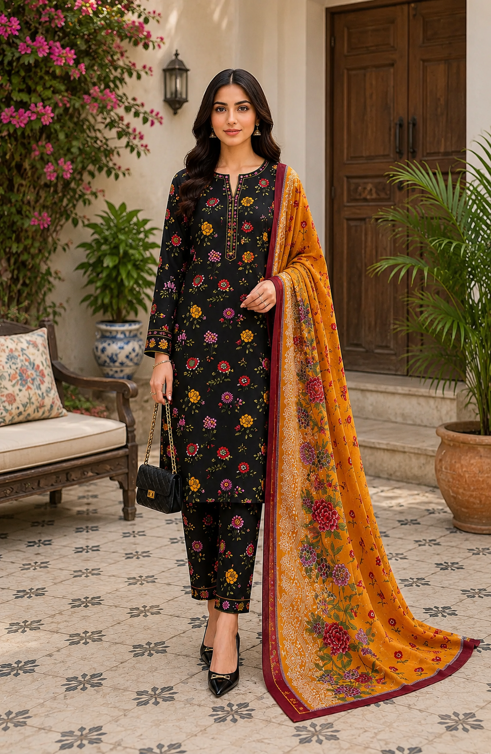 3PCs PRINTED LAWN UNSTITCHED SUIT
