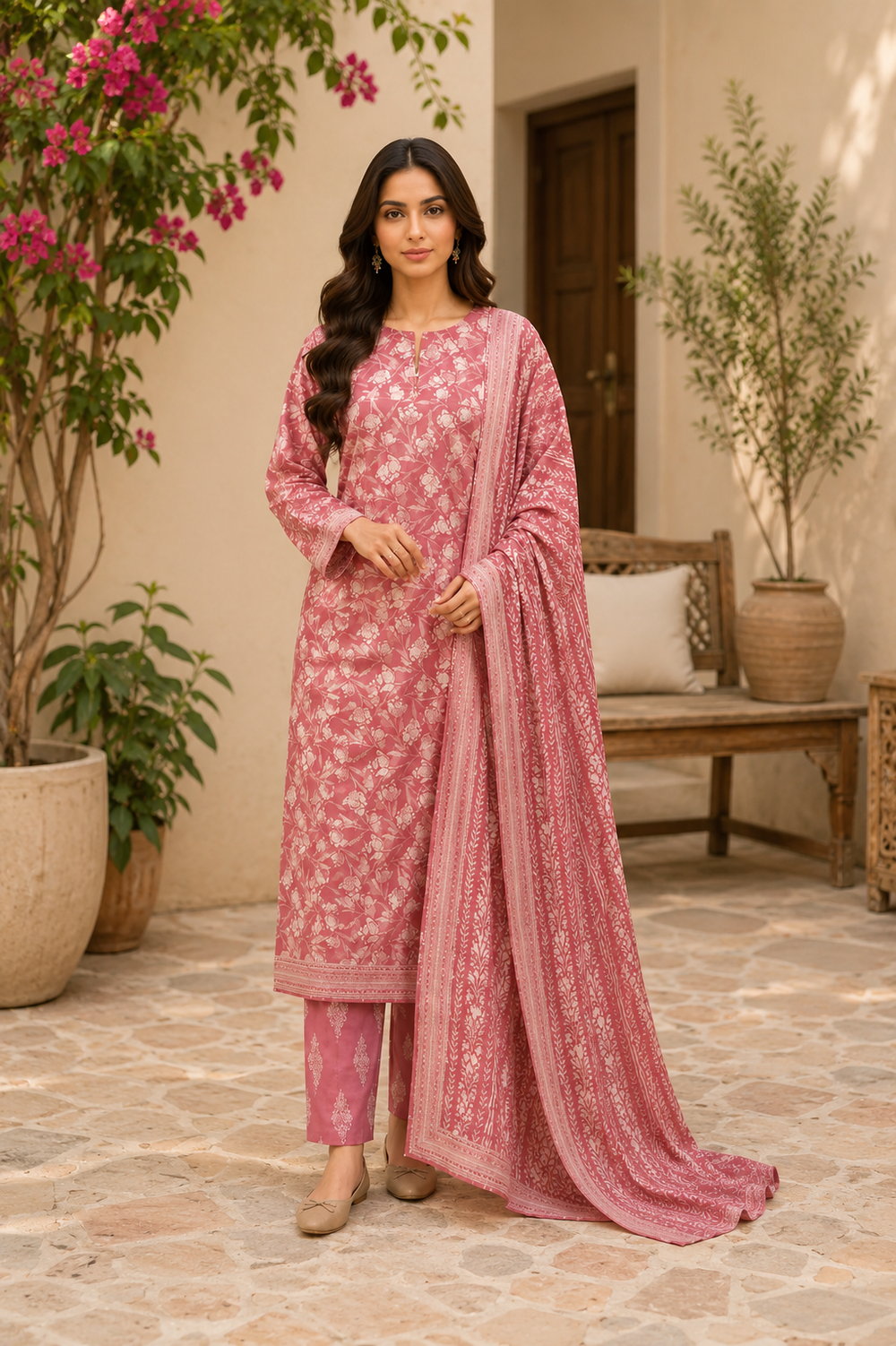 3PCs PRINTED LAWN UNSTITCHED SUIT
