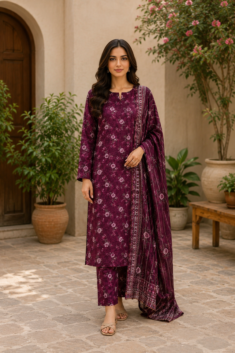 3PCs PRINTED LAWN UNSTITCHED SUIT