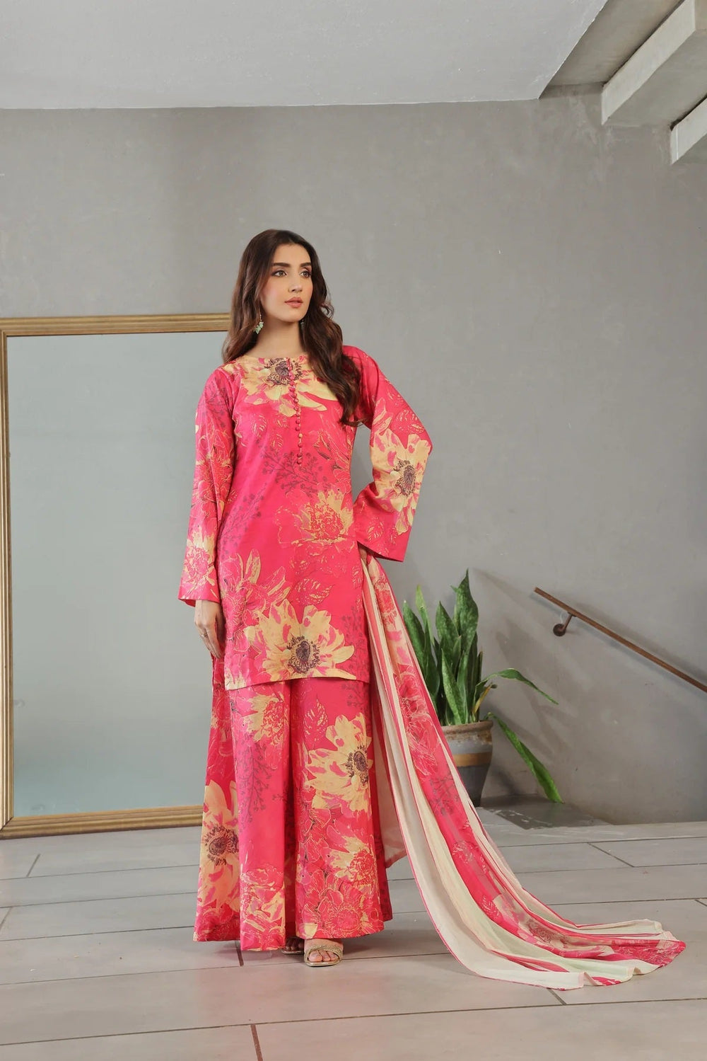 3 Piece BreezeLawn Printed UnStitched Suit with Printed Dupatta & Printed Trouser.