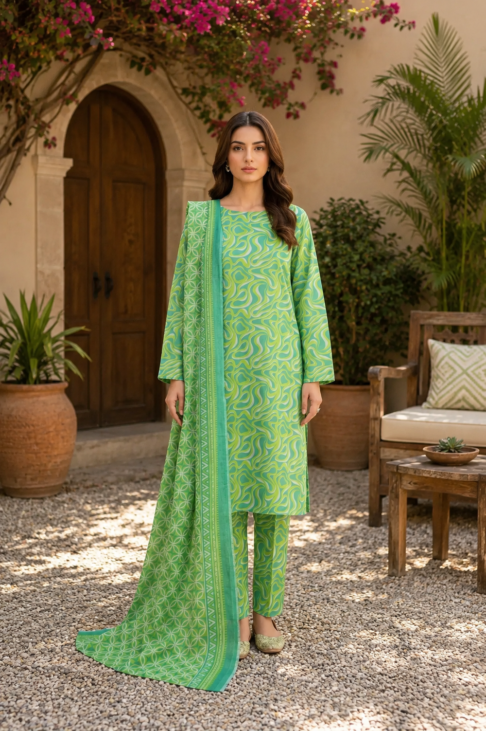 3PCs PRINTED LAWN UNSTITCHED SUIT