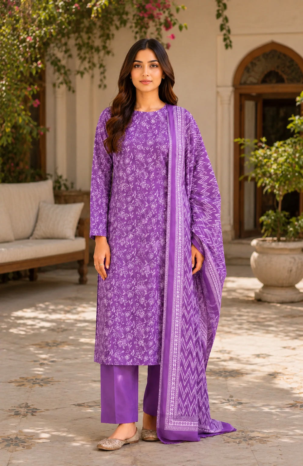 3PCs PRINTED LAWN UNSTITCHED SUIT