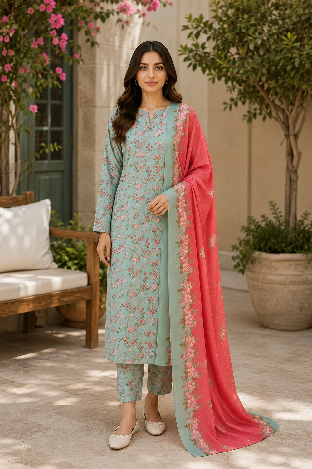3PCs PRINTED LAWN UNSTITCHED SUIT