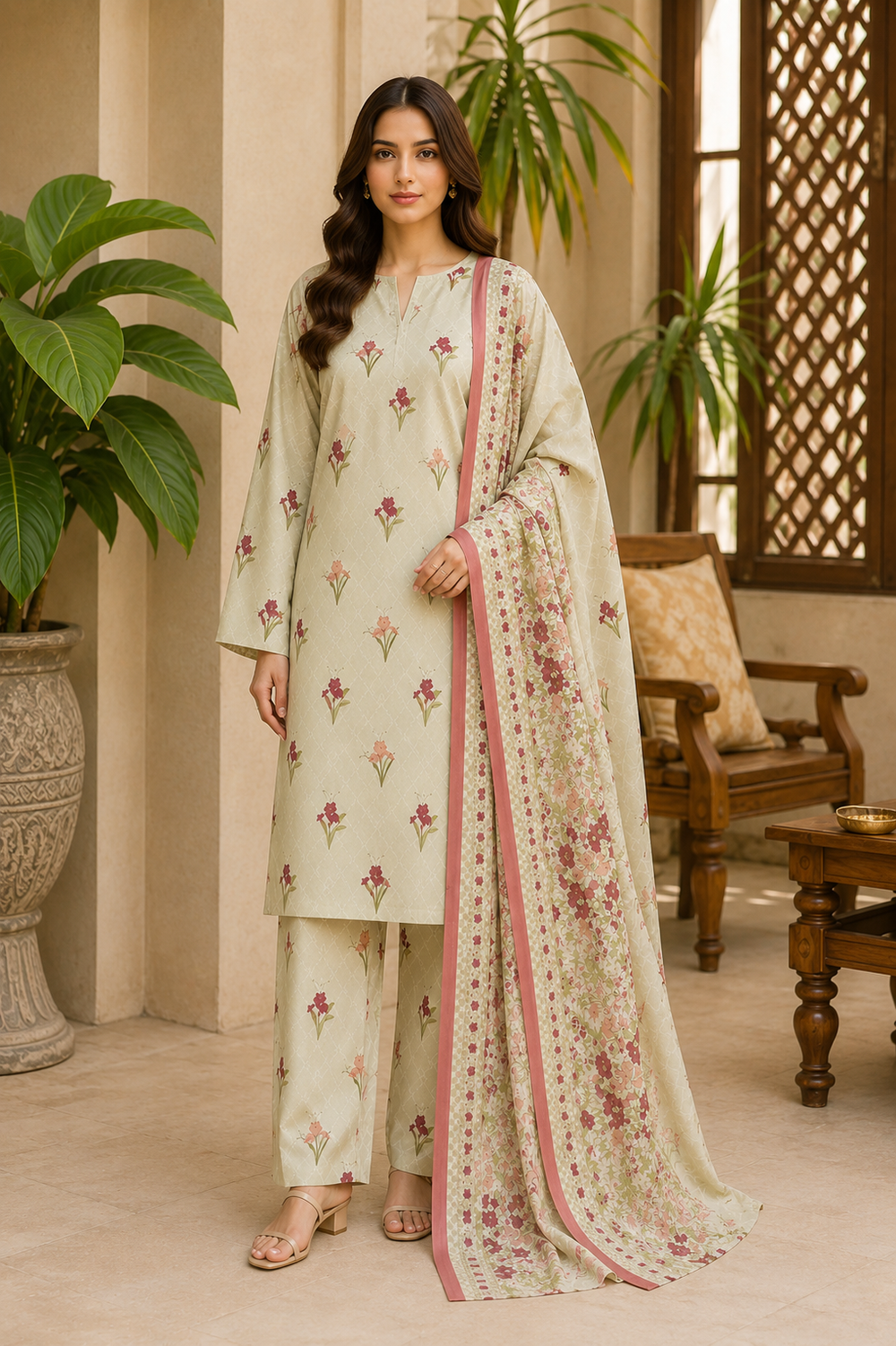 3PCs PRINTED LAWN UNSTITCHED SUIT