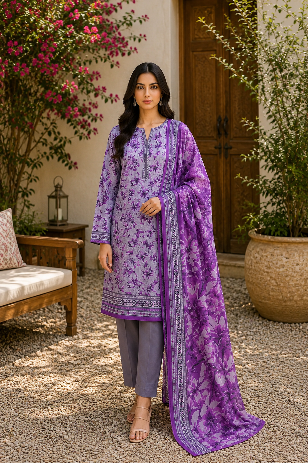 3PCs PRINTED LAWN UNSTITCHED SUIT