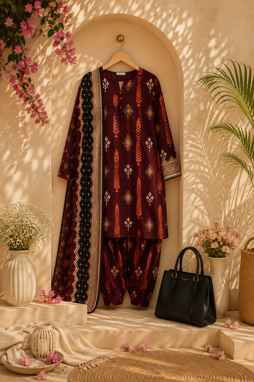 PRINTED 3PCs SWISS LAWN SUIT - W1602