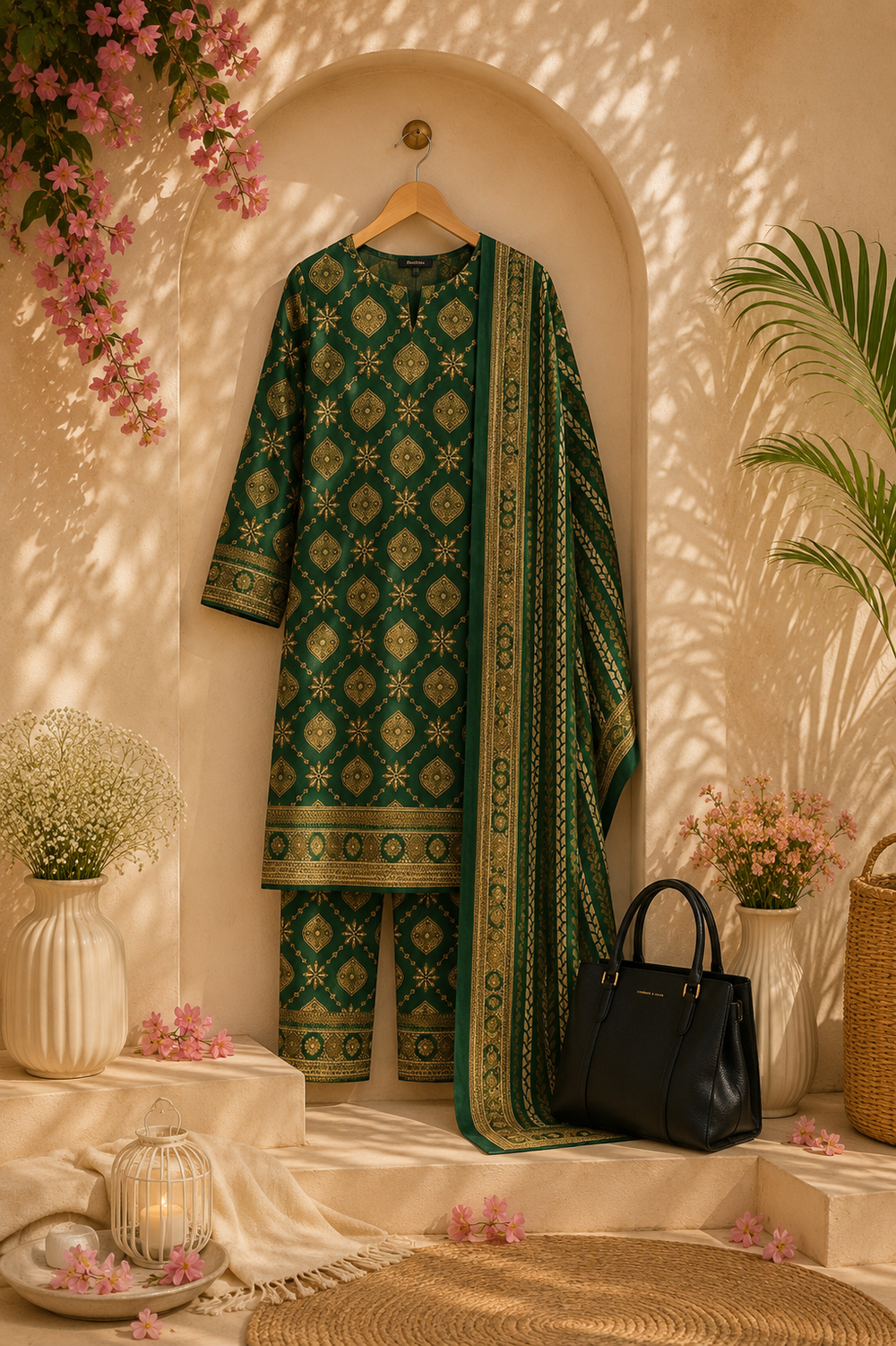 PRINTED 3PCs SWISS LAWN SUIT - W1502