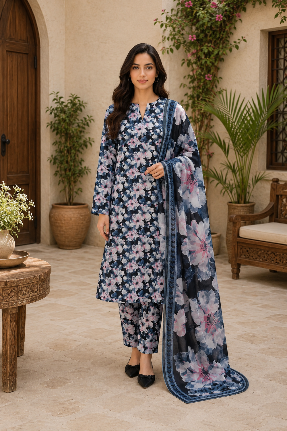 3PCs PRINTED LAWN UNSTITCHED SUIT