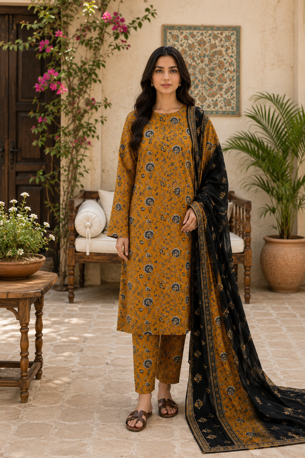 3PCs PRINTED LAWN UNSTITCHED SUIT
