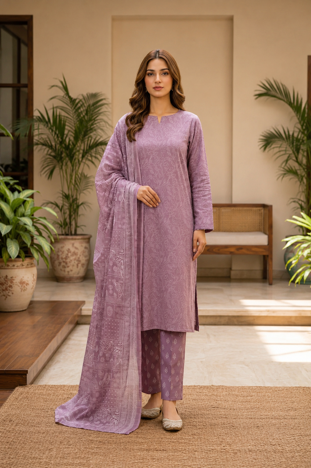 3PCs PRINTED LAWN UNSTITCHED SUIT