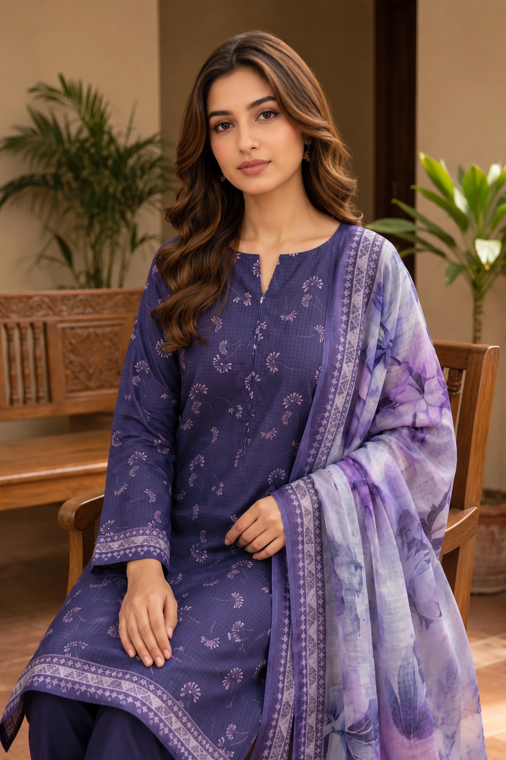 3PCs PRINTED LAWN UNSTITCHED SUIT