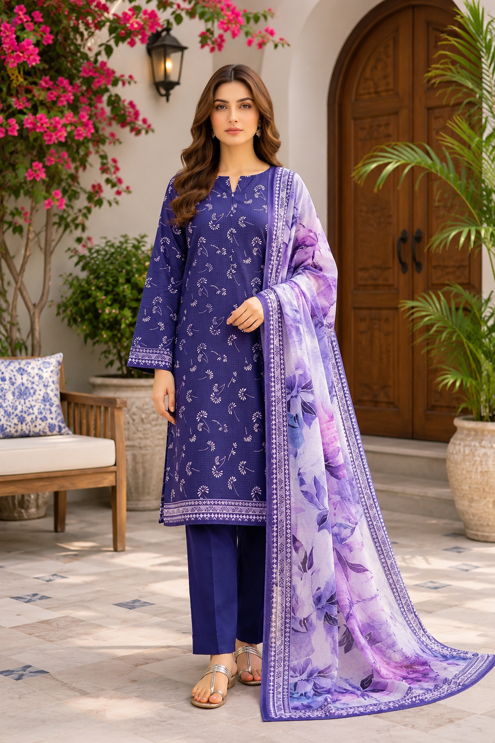 3PCs PRINTED LAWN UNSTITCHED SUIT