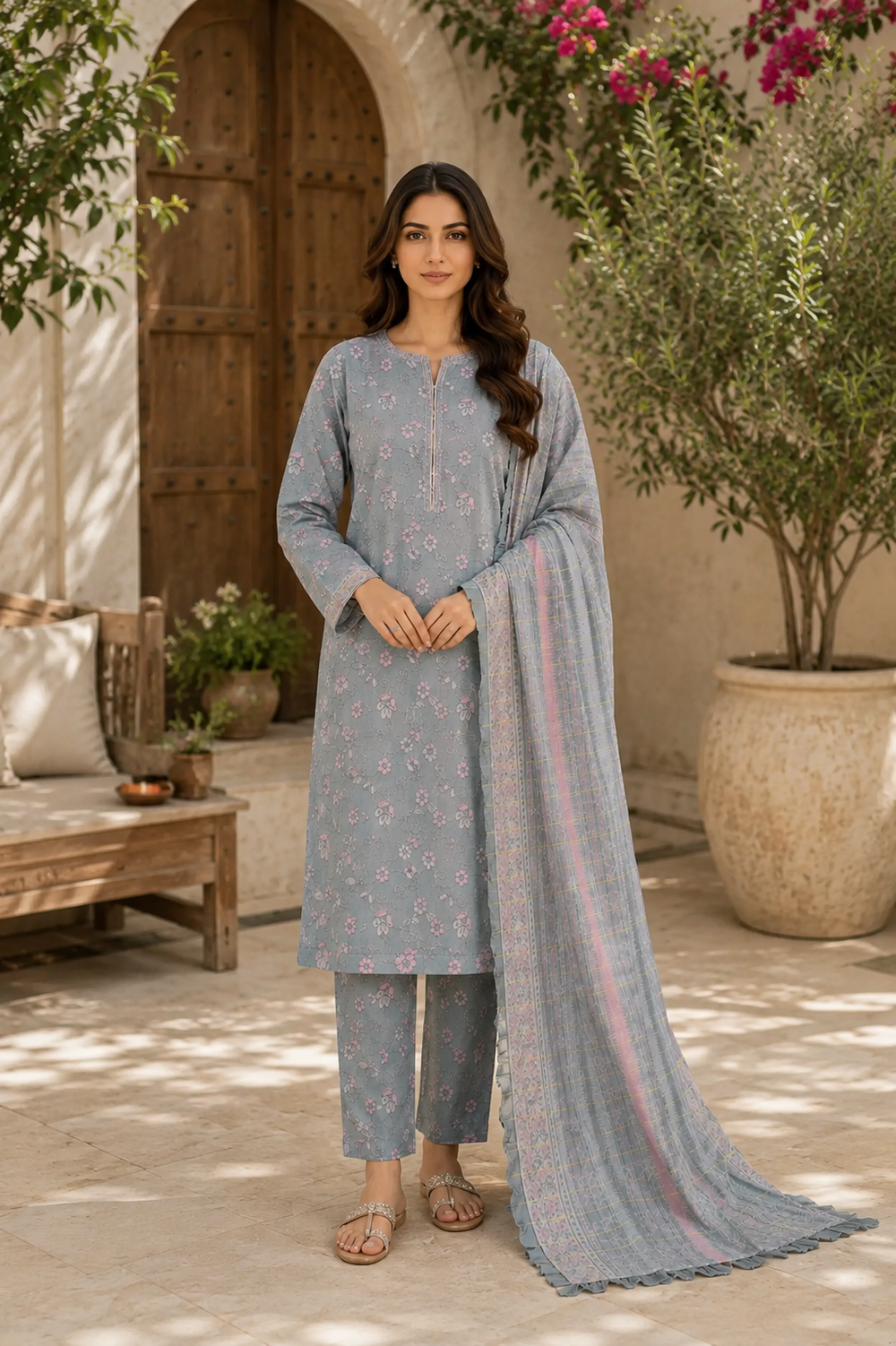 3PCs PRINTED LAWN UNSTITCHED SUIT