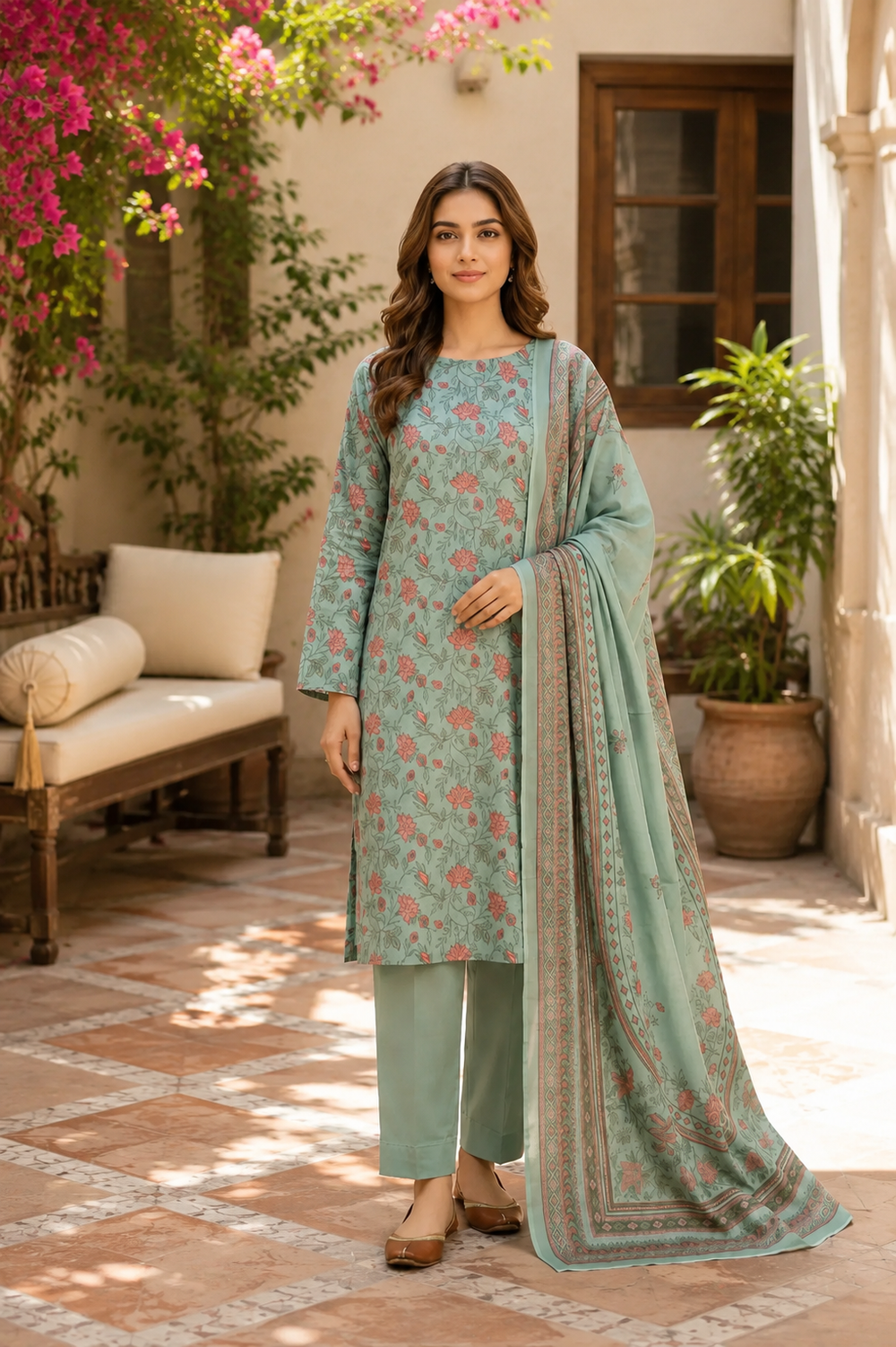 3PCs PRINTED LAWN UNSTITCHED SUIT