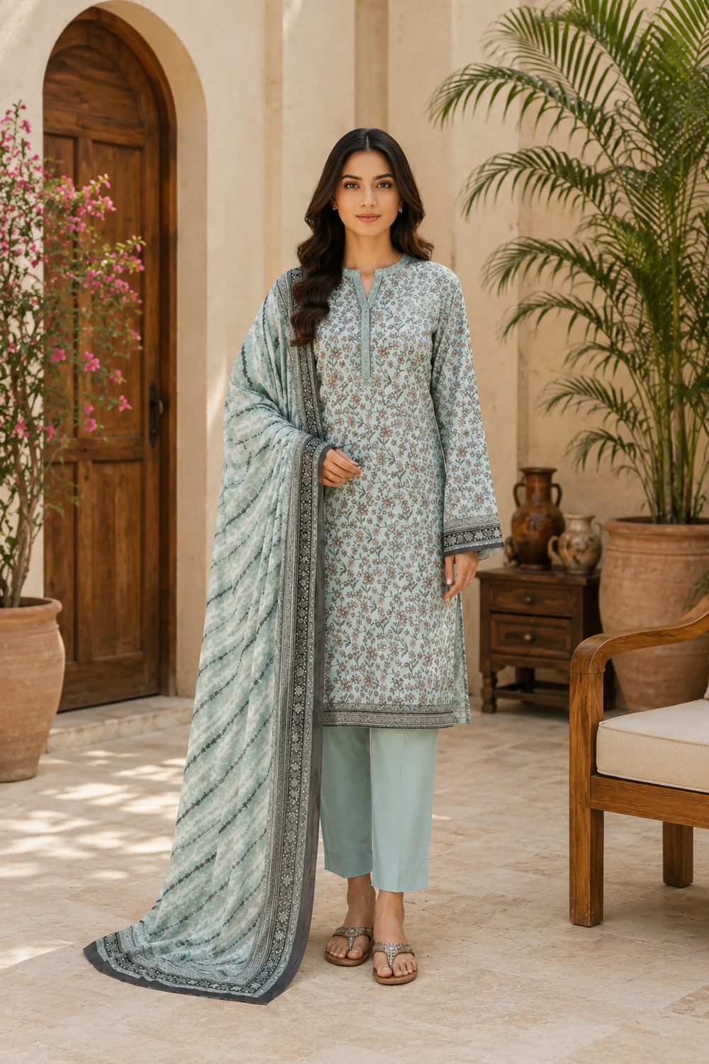 3PCs PRINTED LAWN UNSTITCHED SUIT