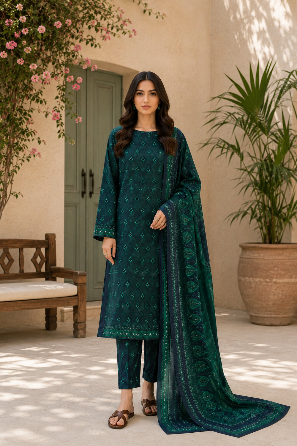 3PCs PRINTED LAWN UNSTITCHED SUIT