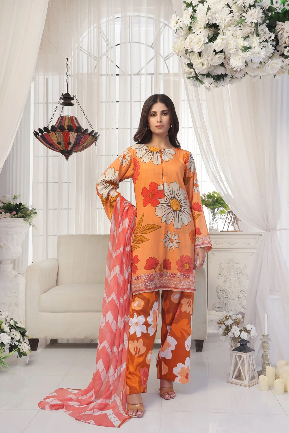 3 Piece BreezeLawn Printed UnStitched Suit with Printed Dupatta & Printed Trouser.