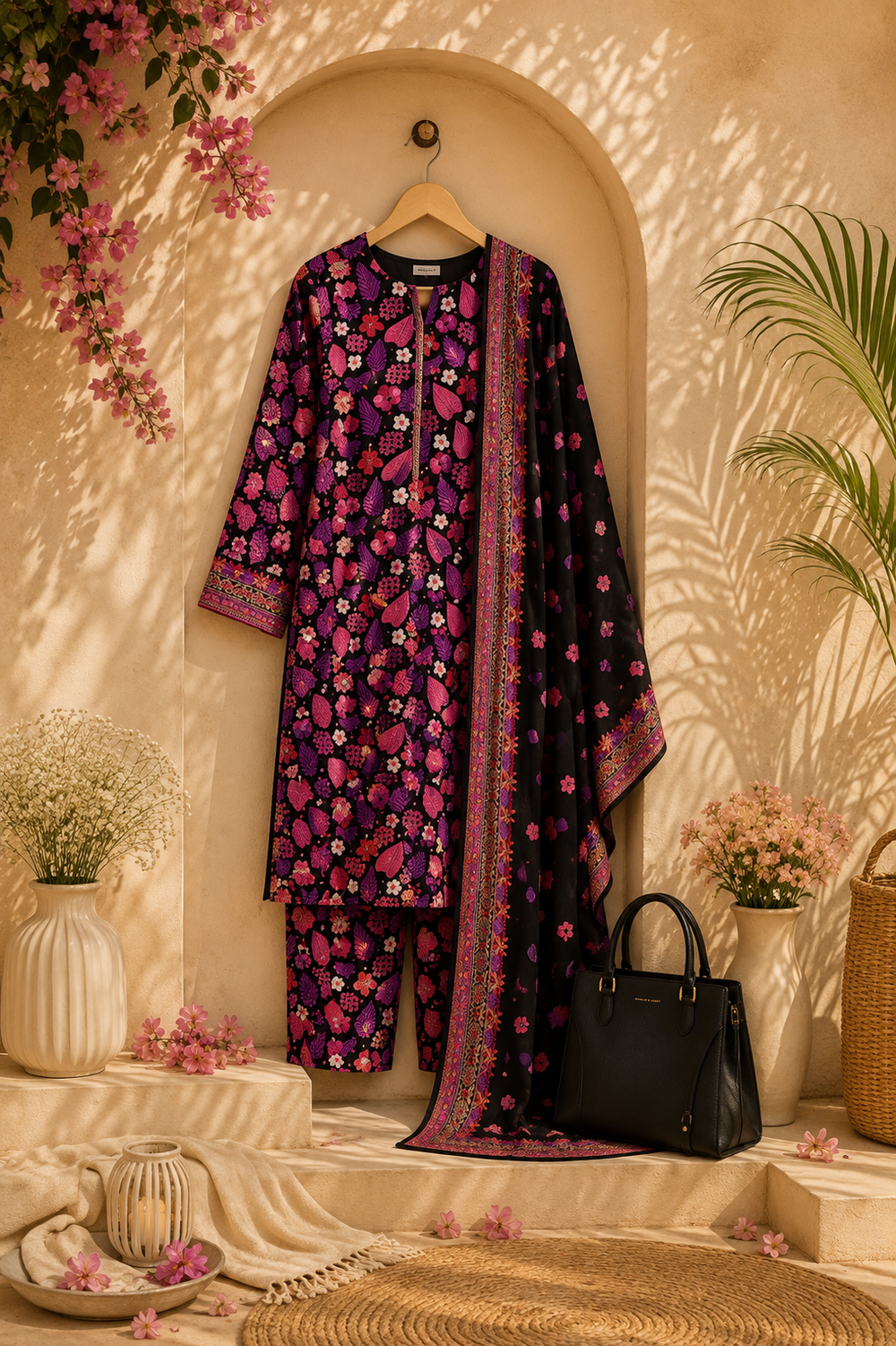 PRINTED 3PCs SWISS LAWN SUIT - W1603