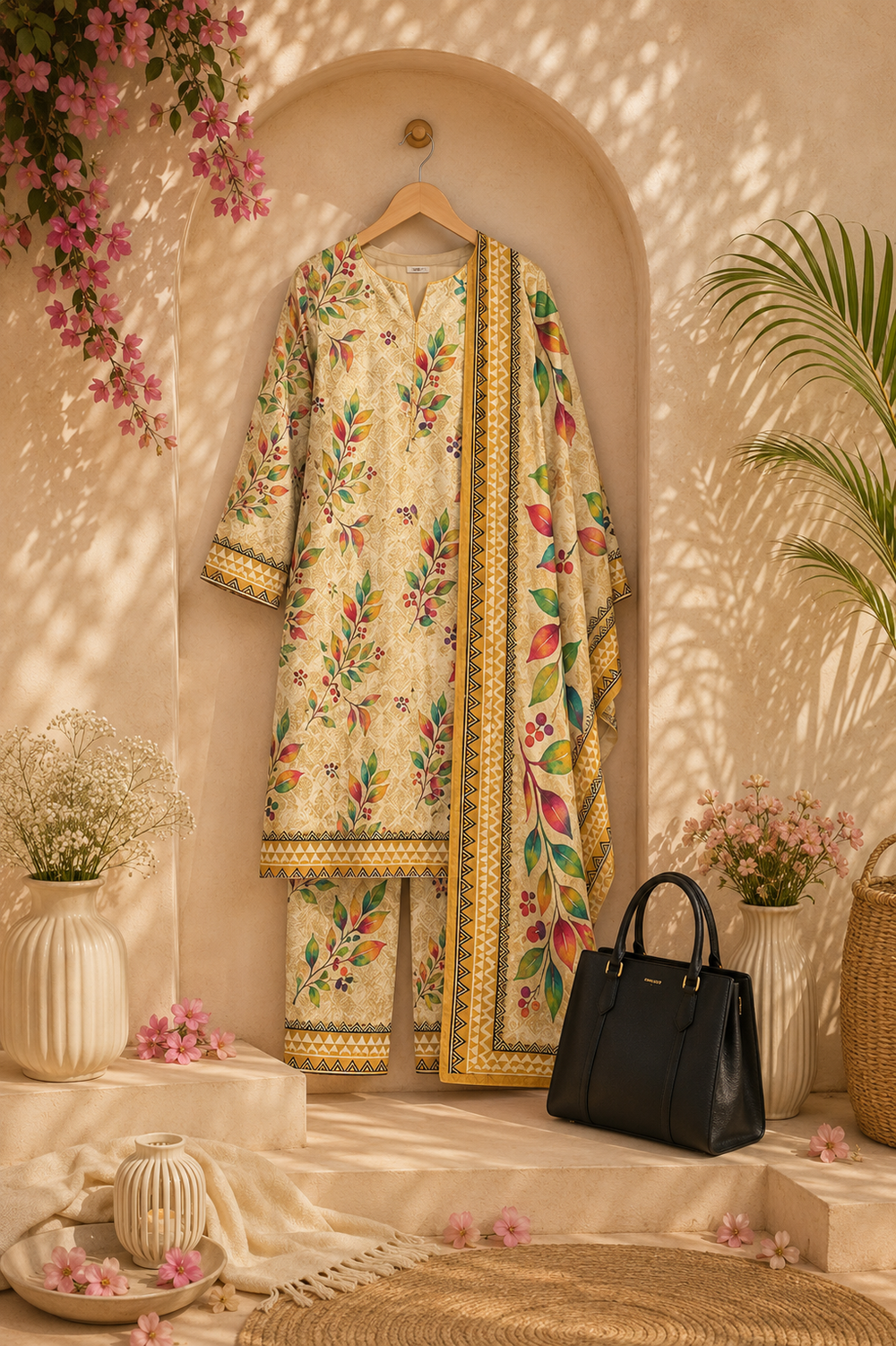 PRINTED 3PCs SWISS LAWN SUIT - W1503