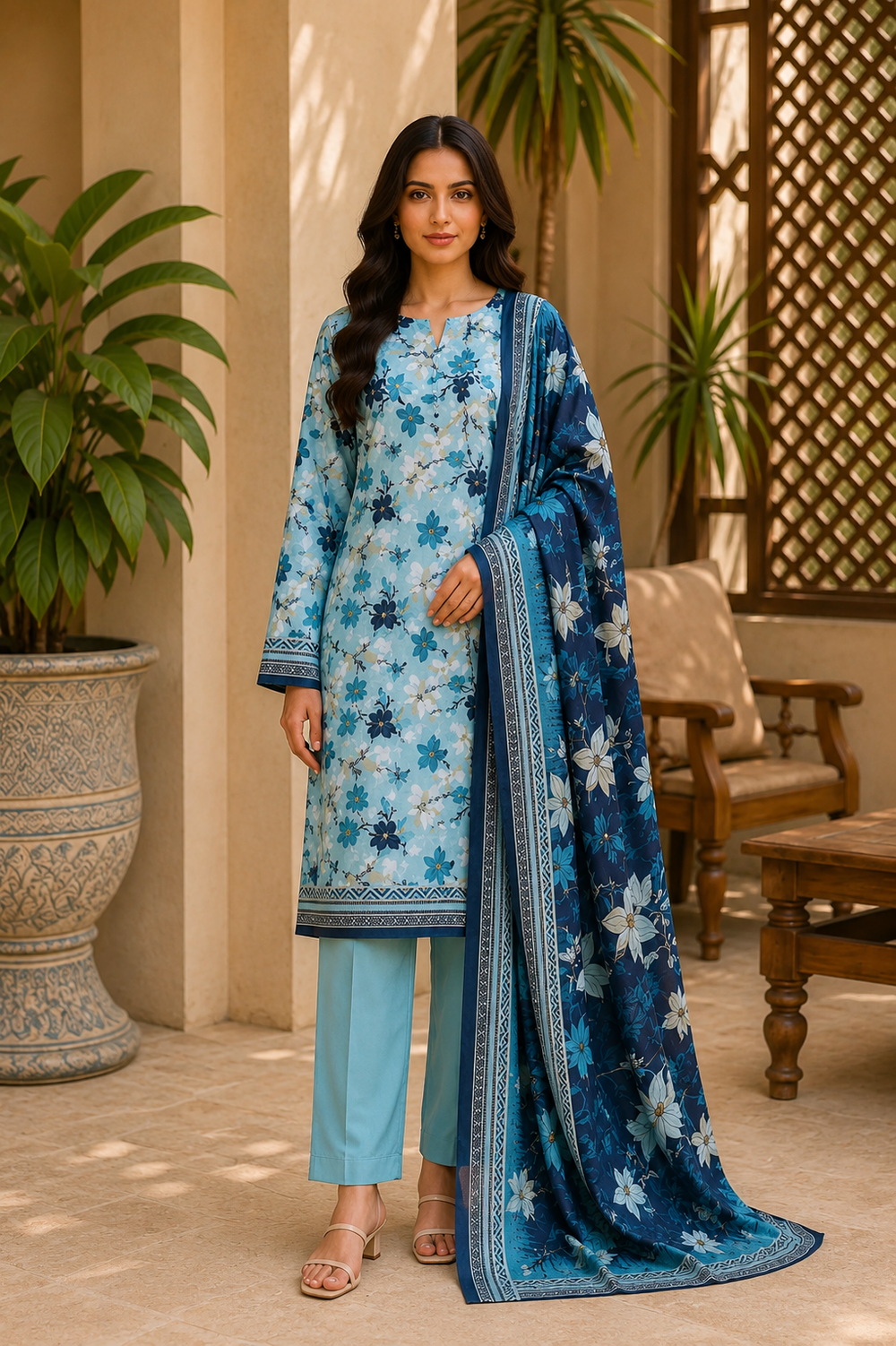 3PCs PRINTED LAWN UNSTITCHED SUIT