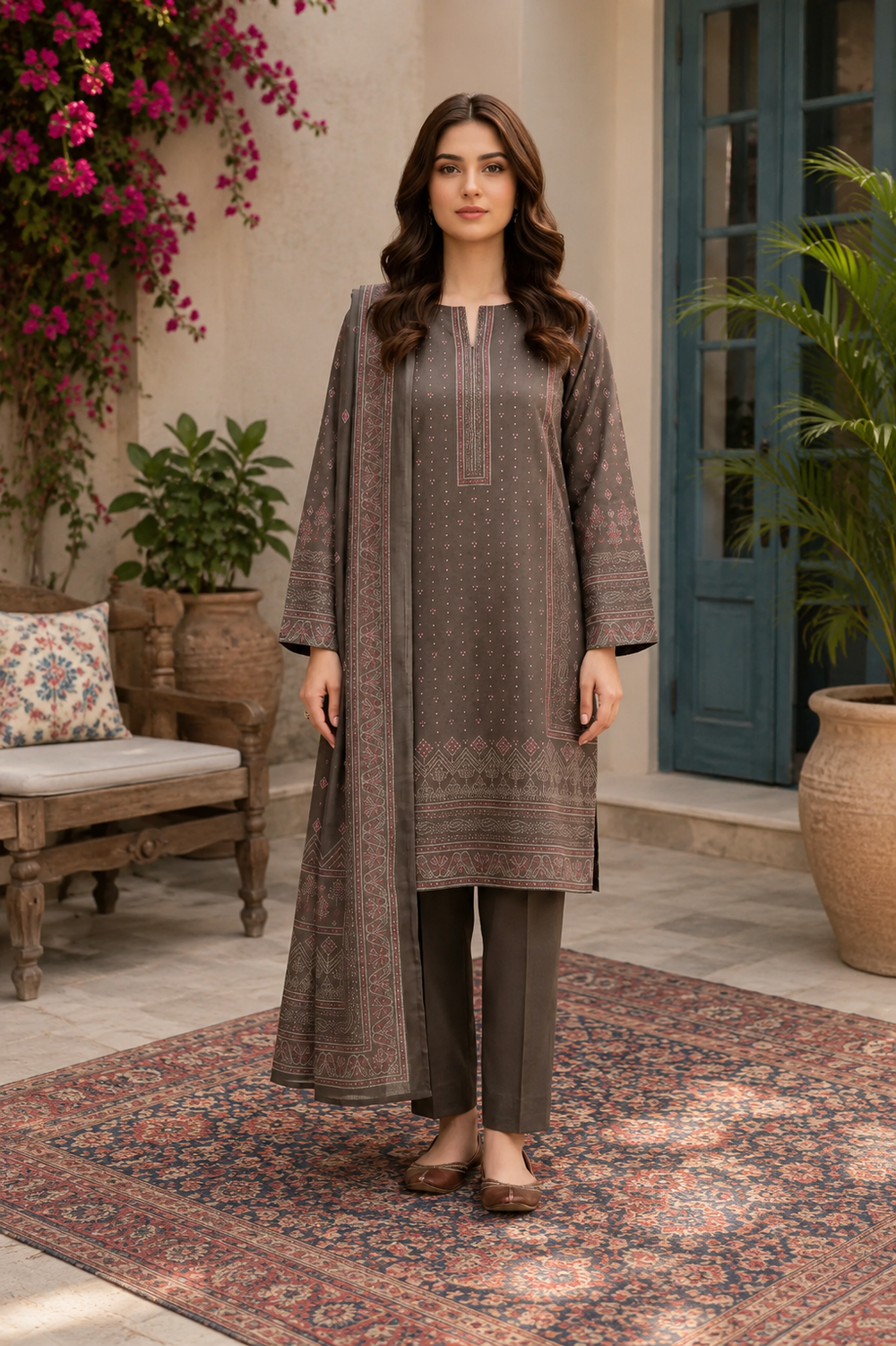 3PCs PRINTED LAWN UNSTITCHED SUIT