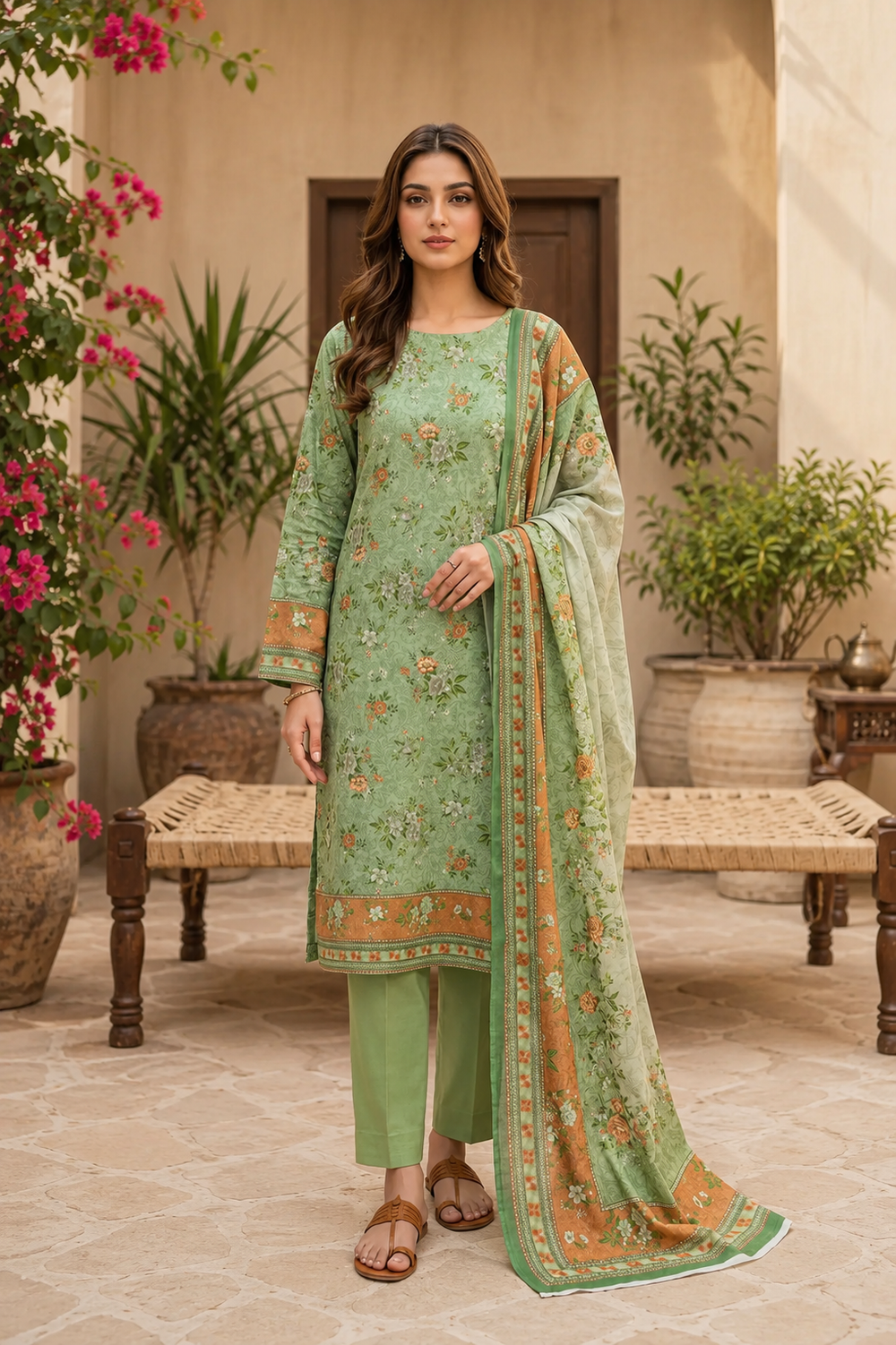 3PCs PRINTED LAWN UNSTITCHED SUIT