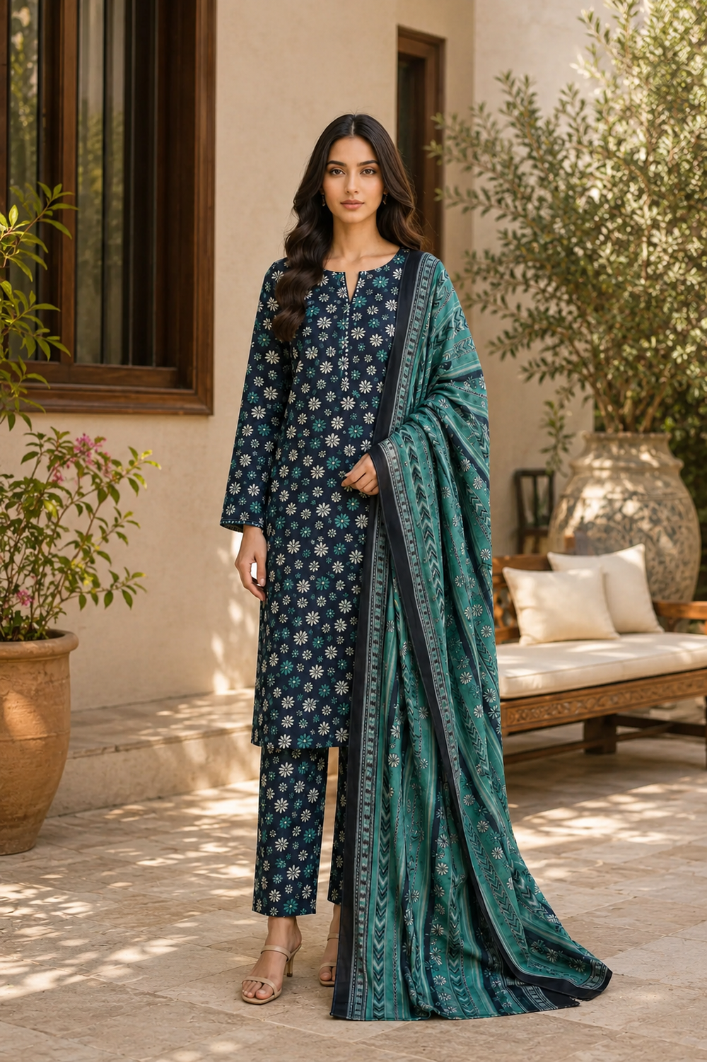 3PCs PRINTED LAWN UNSTITCHED SUIT