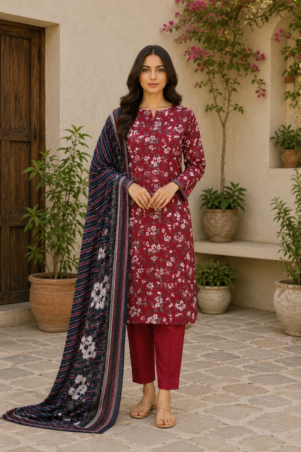 3PCs PRINTED LAWN UNSTITCHED SUIT