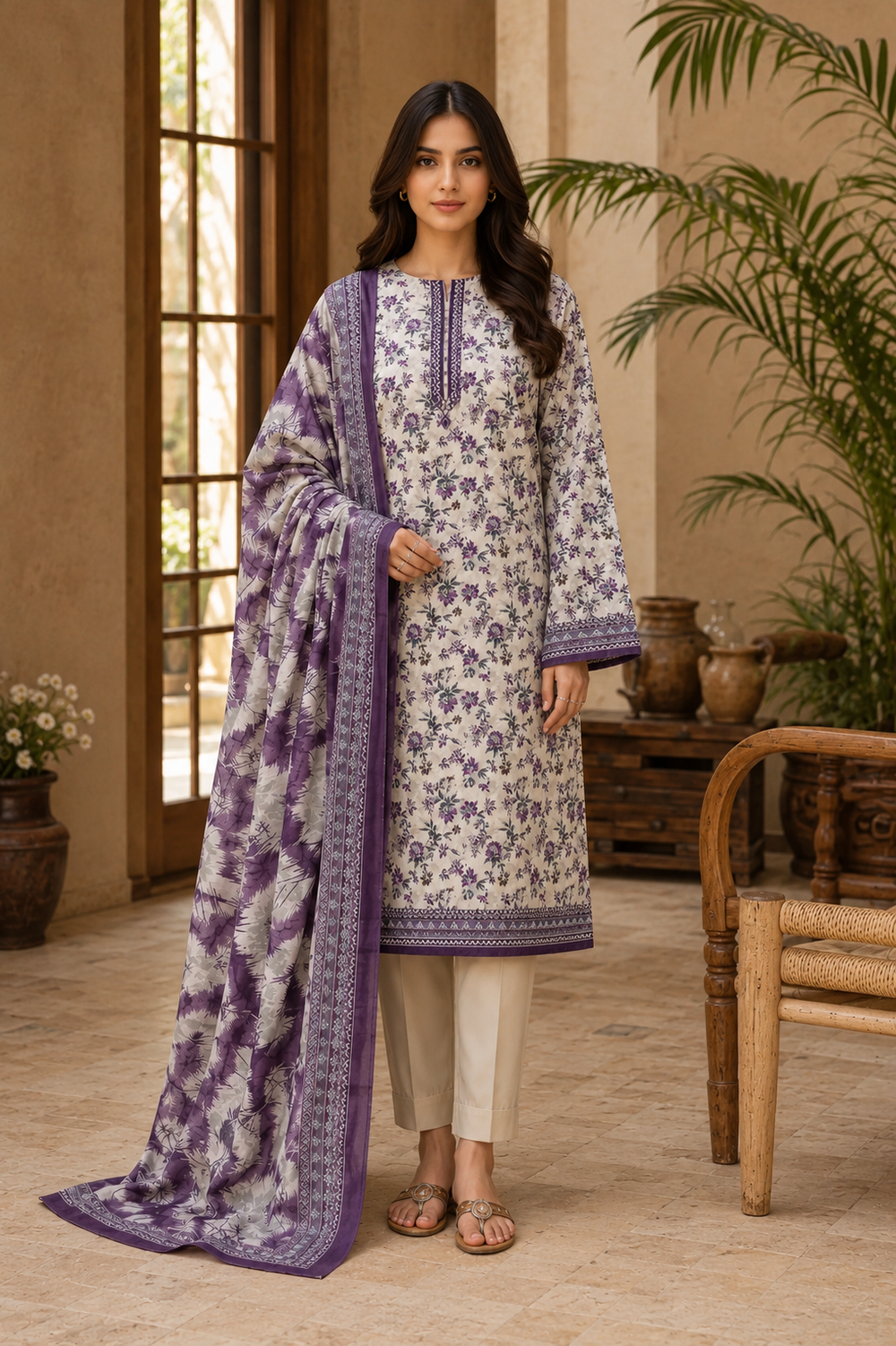 3PCs PRINTED LAWN UNSTITCHED SUIT
