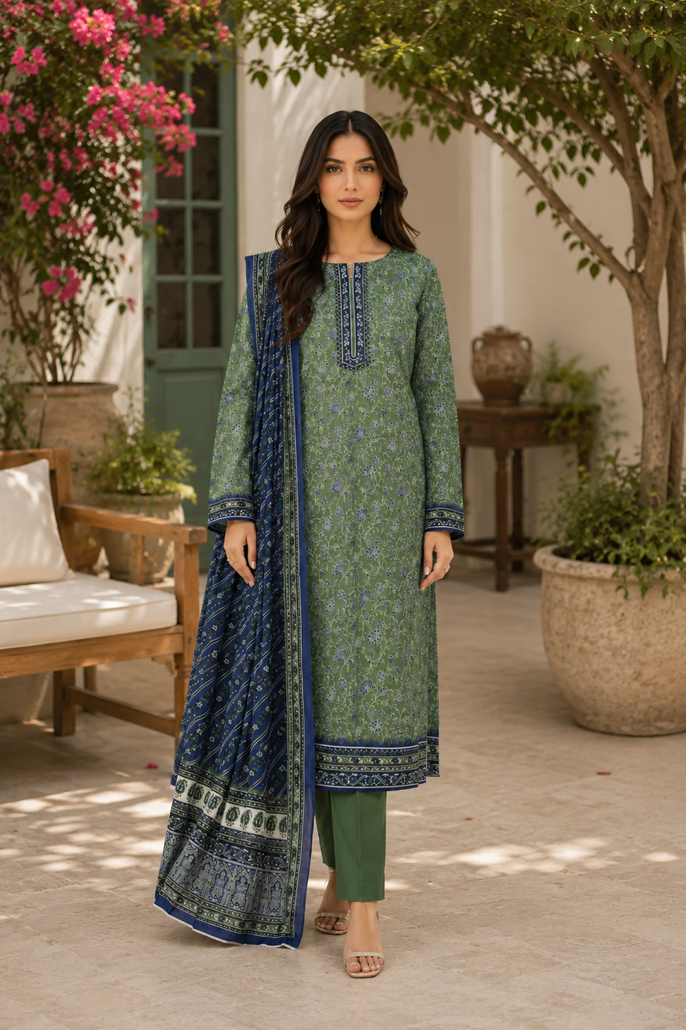 3PCs PRINTED LAWN UNSTITCHED SUIT