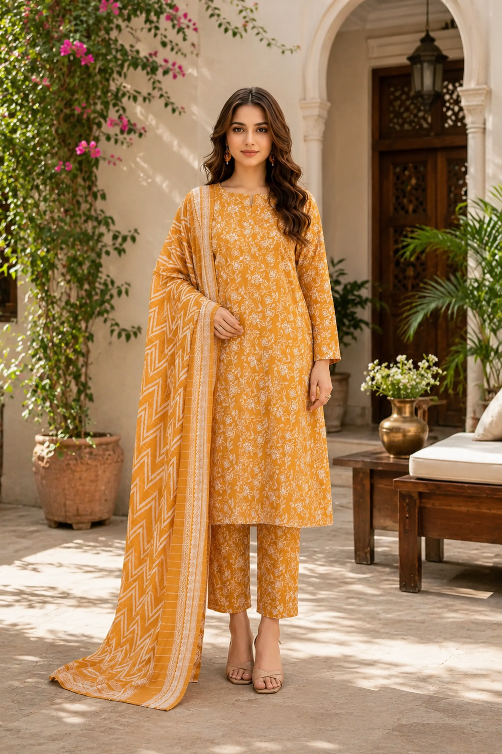 3PCs PRINTED LAWN UNSTITCHED SUIT