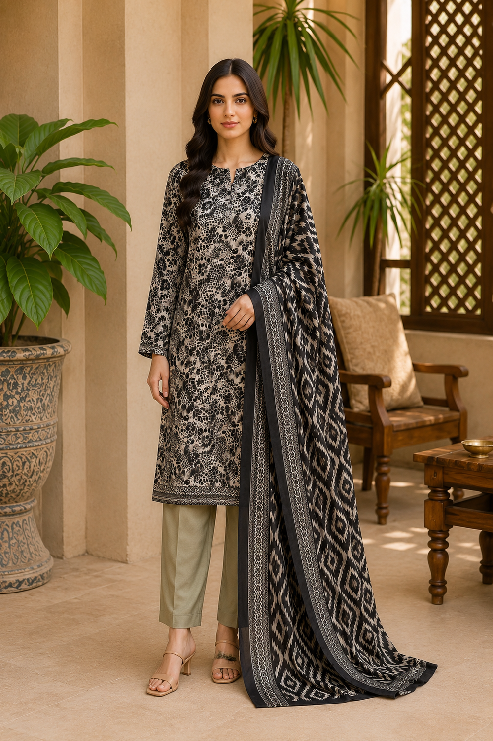 3PCs PRINTED LAWN UNSTITCHED SUIT