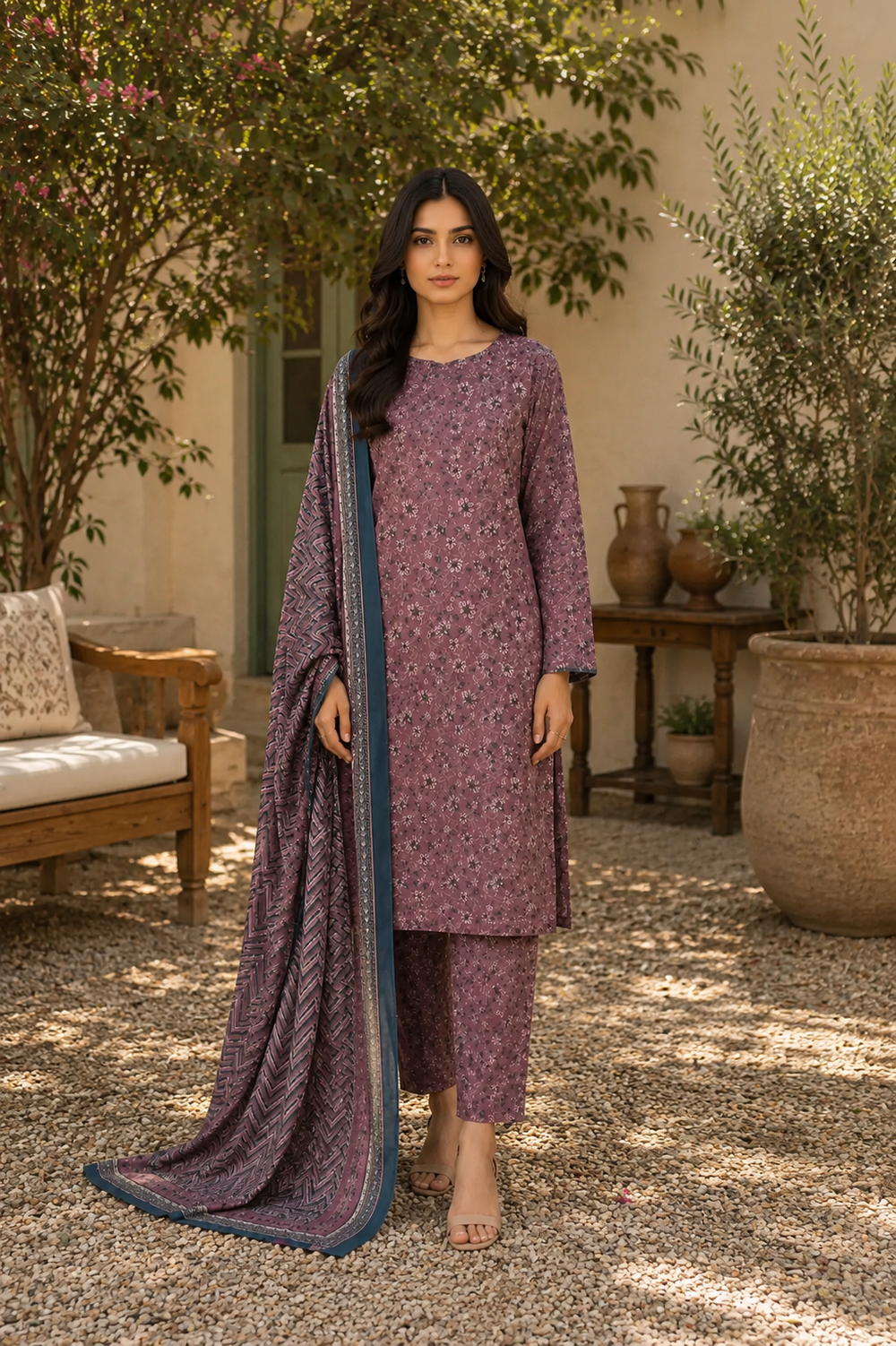3PCs PRINTED LAWN UNSTITCHED SUIT