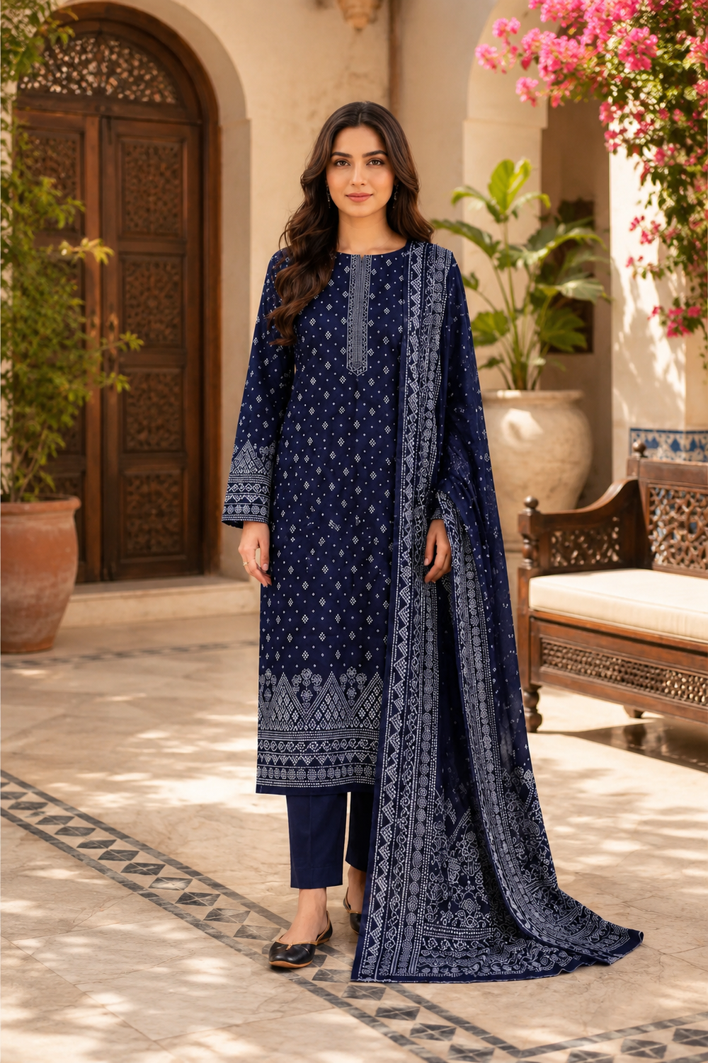 3PCs PRINTED LAWN UNSTITCHED SUIT