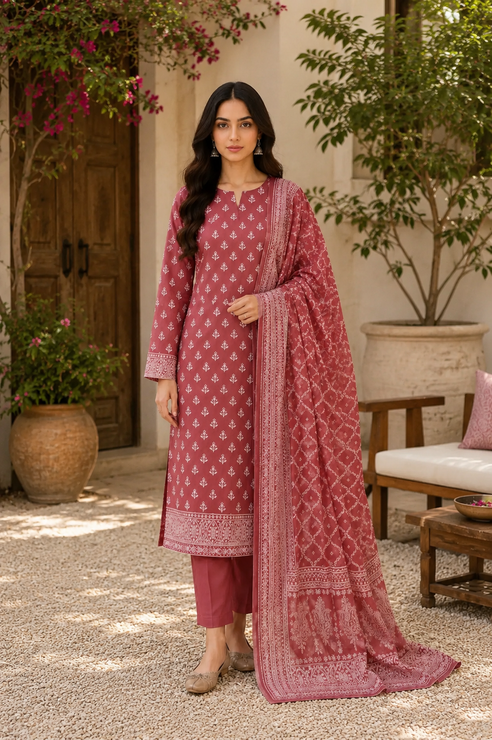 3PCs PRINTED LAWN UNSTITCHED SUIT
