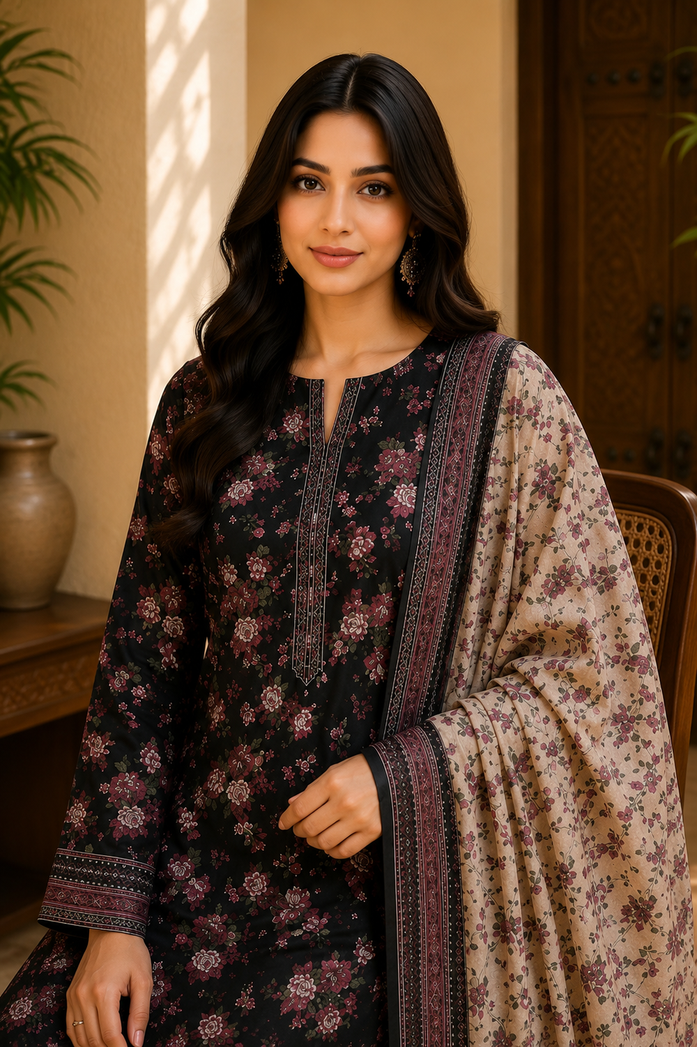 3PCs PRINTED LAWN UNSTITCHED SUIT