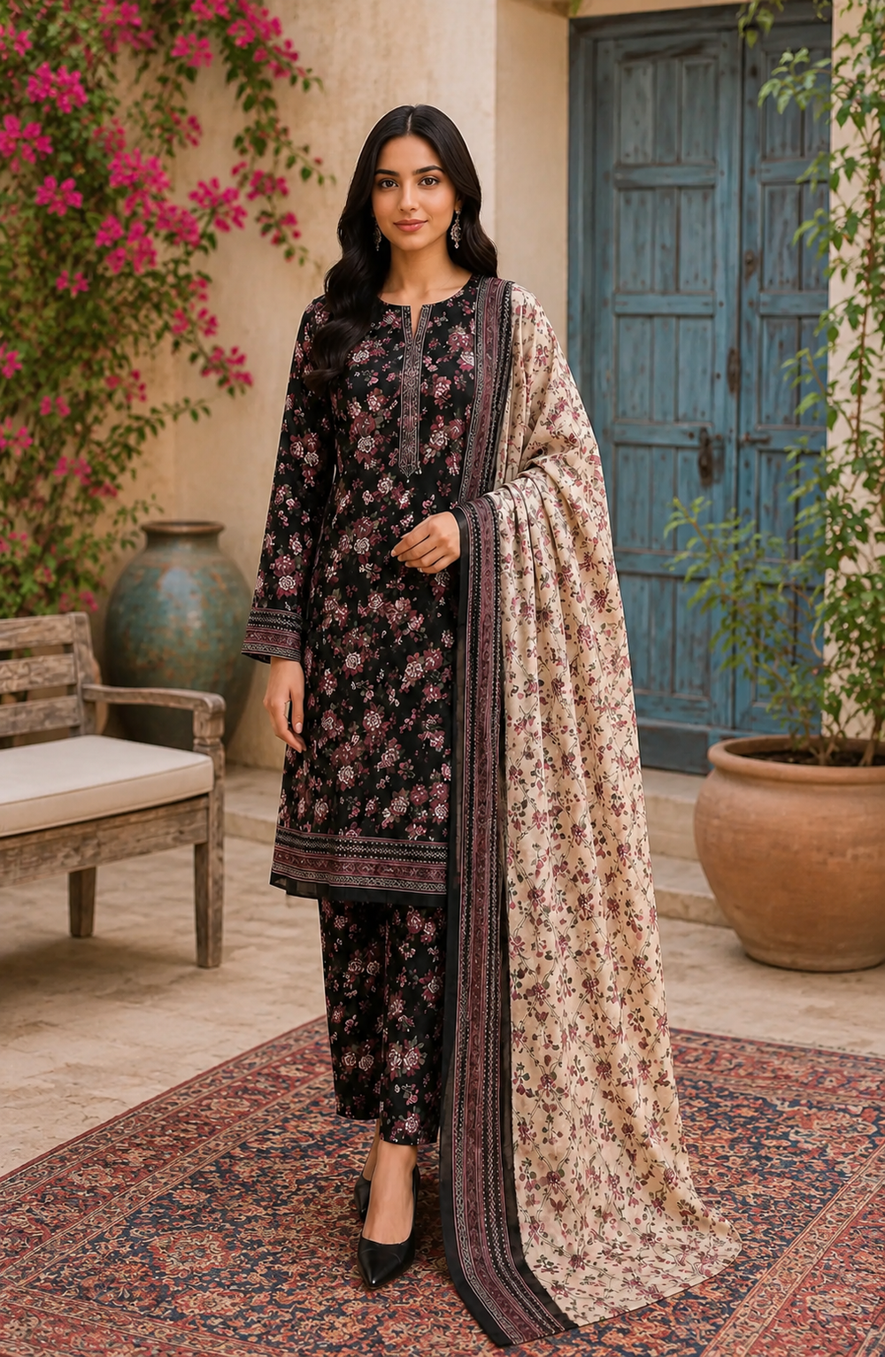 3PCs PRINTED LAWN UNSTITCHED SUIT