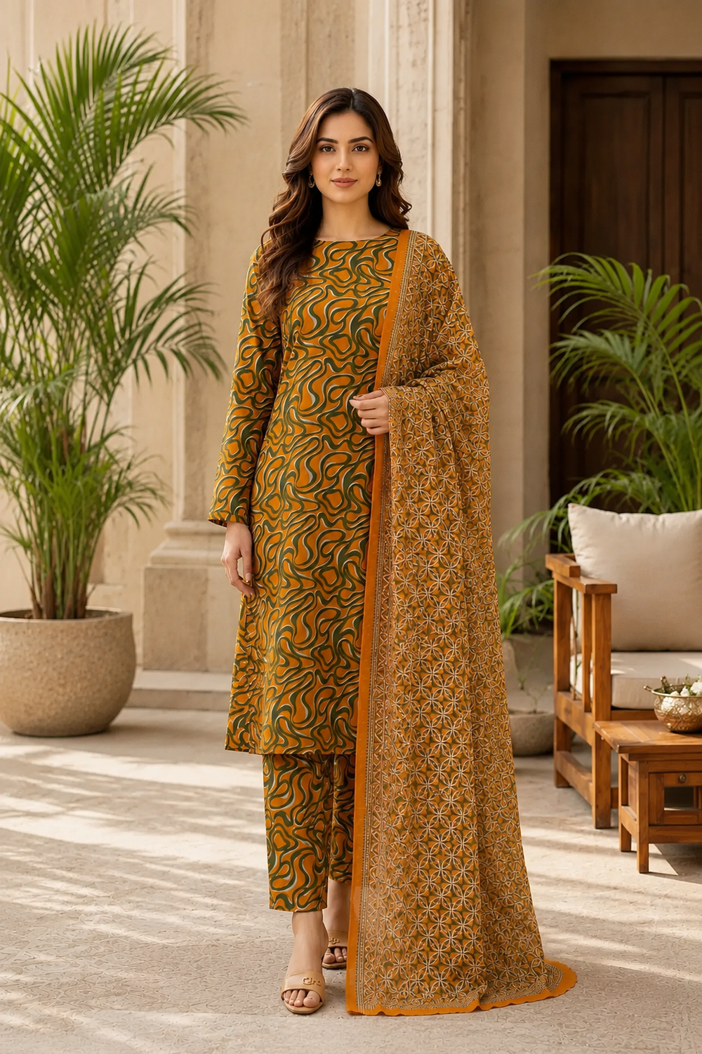 3PCs PRINTED LAWN UNSTITCHED SUIT