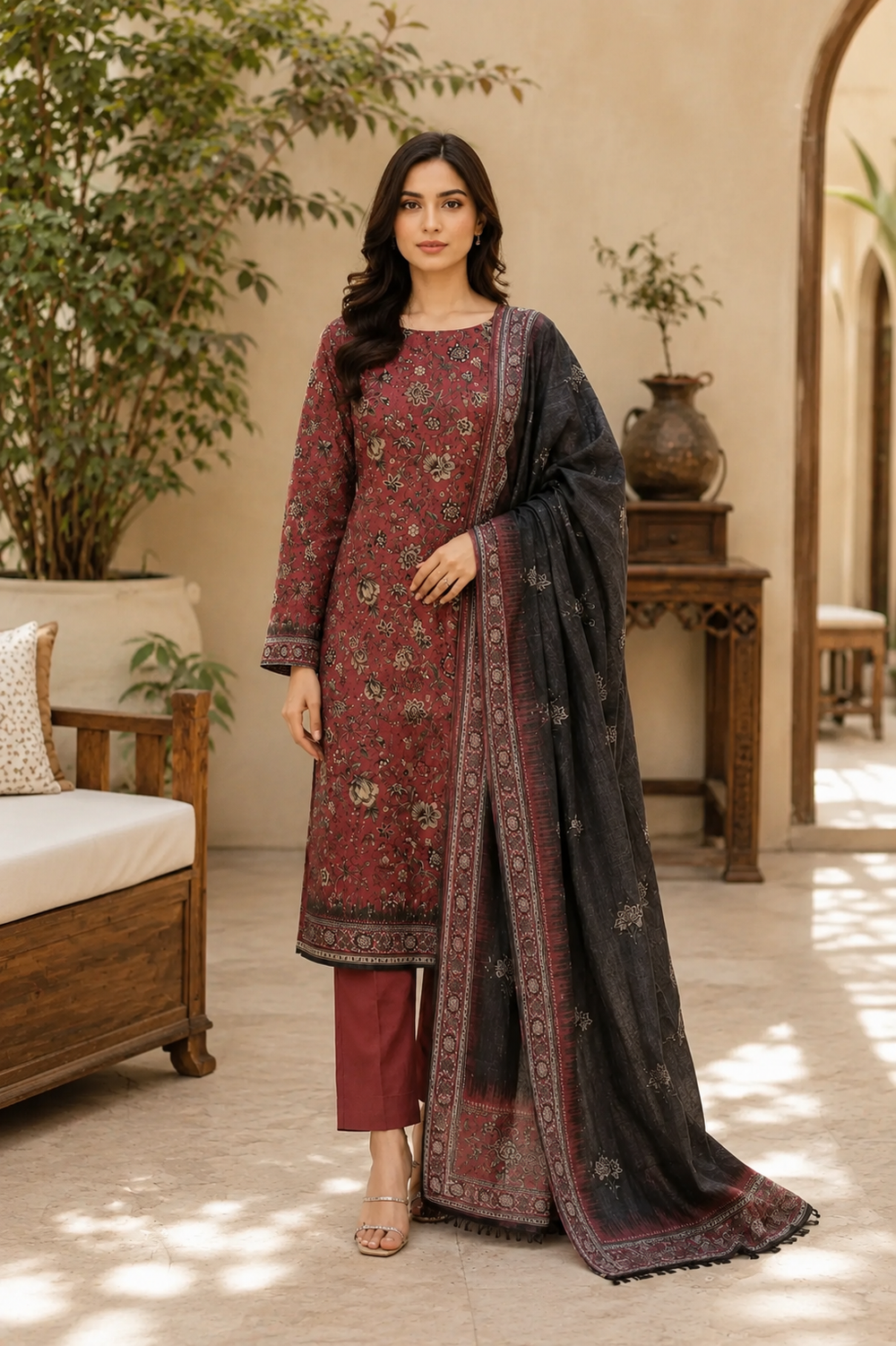3PCs PRINTED LAWN UNSTITCHED SUIT