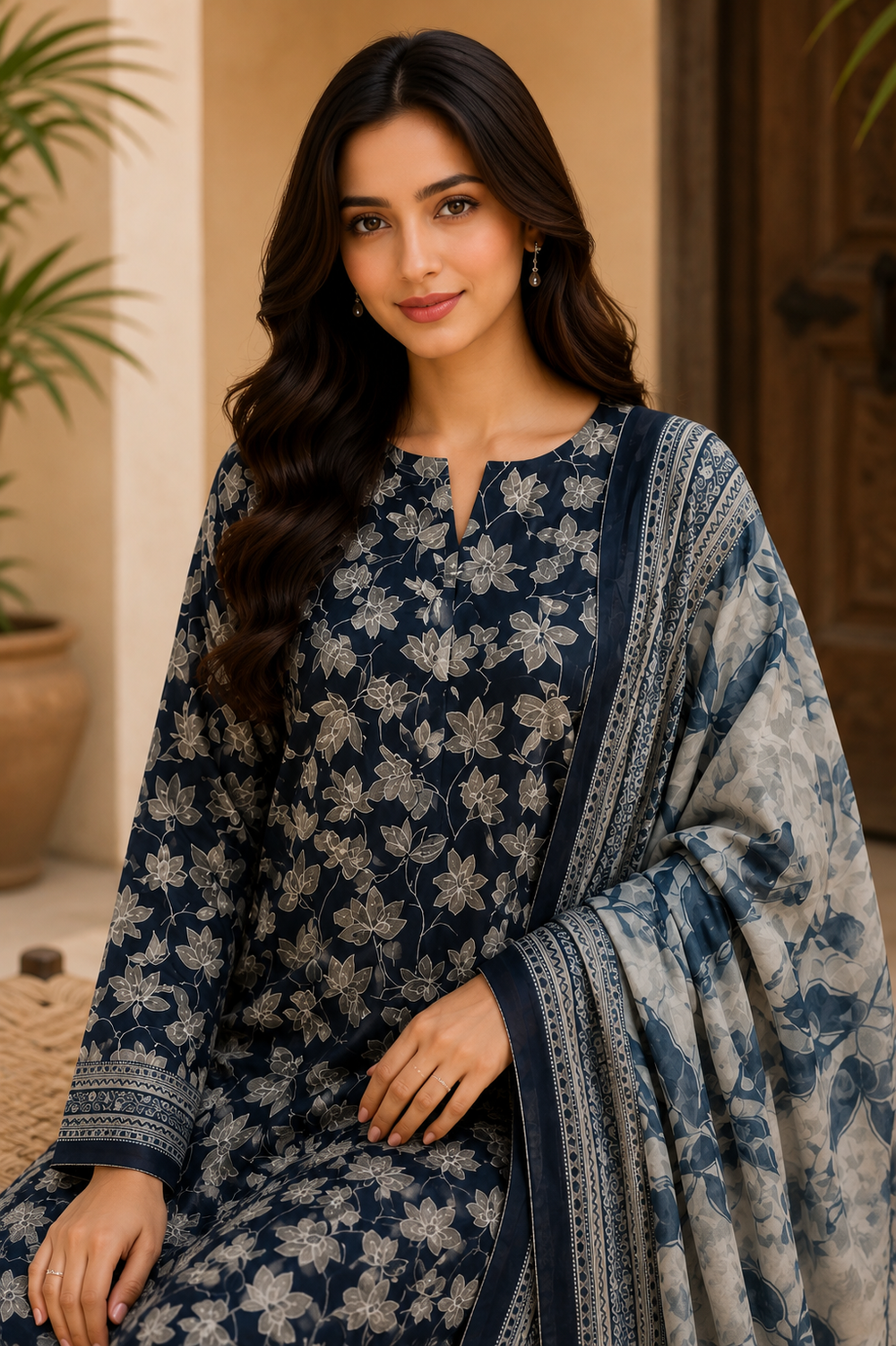 3PCs PRINTED LAWN UNSTITCHED SUIT