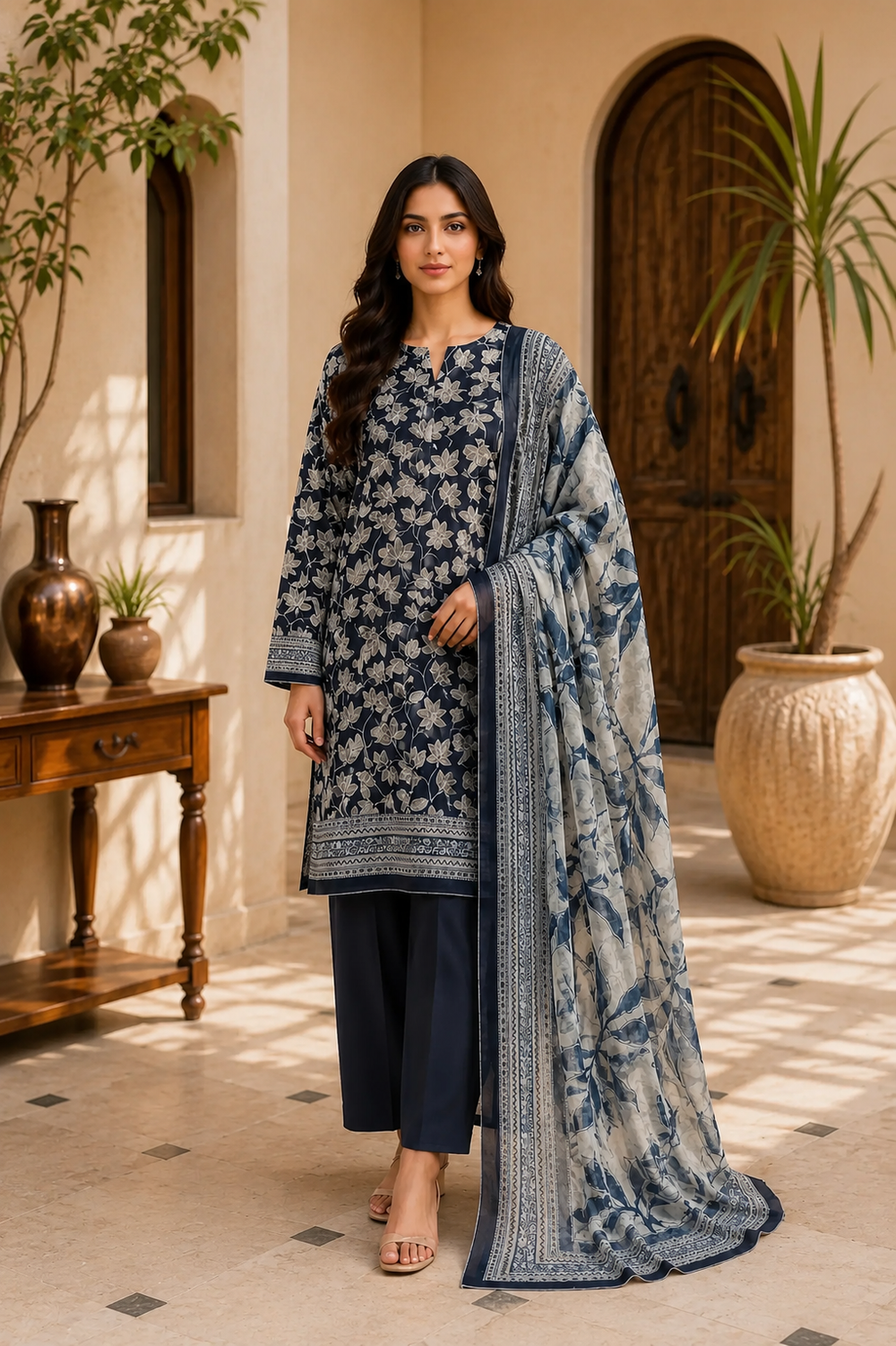 3PCs PRINTED LAWN UNSTITCHED SUIT