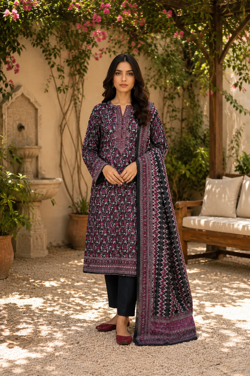 3PCs PRINTED LAWN UNSTITCHED SUIT
