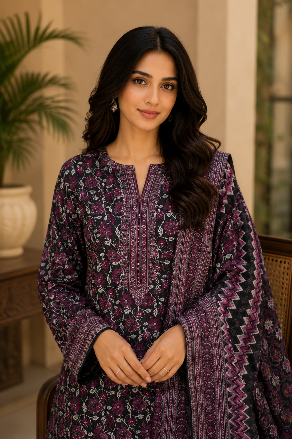 3PCs PRINTED LAWN UNSTITCHED SUIT