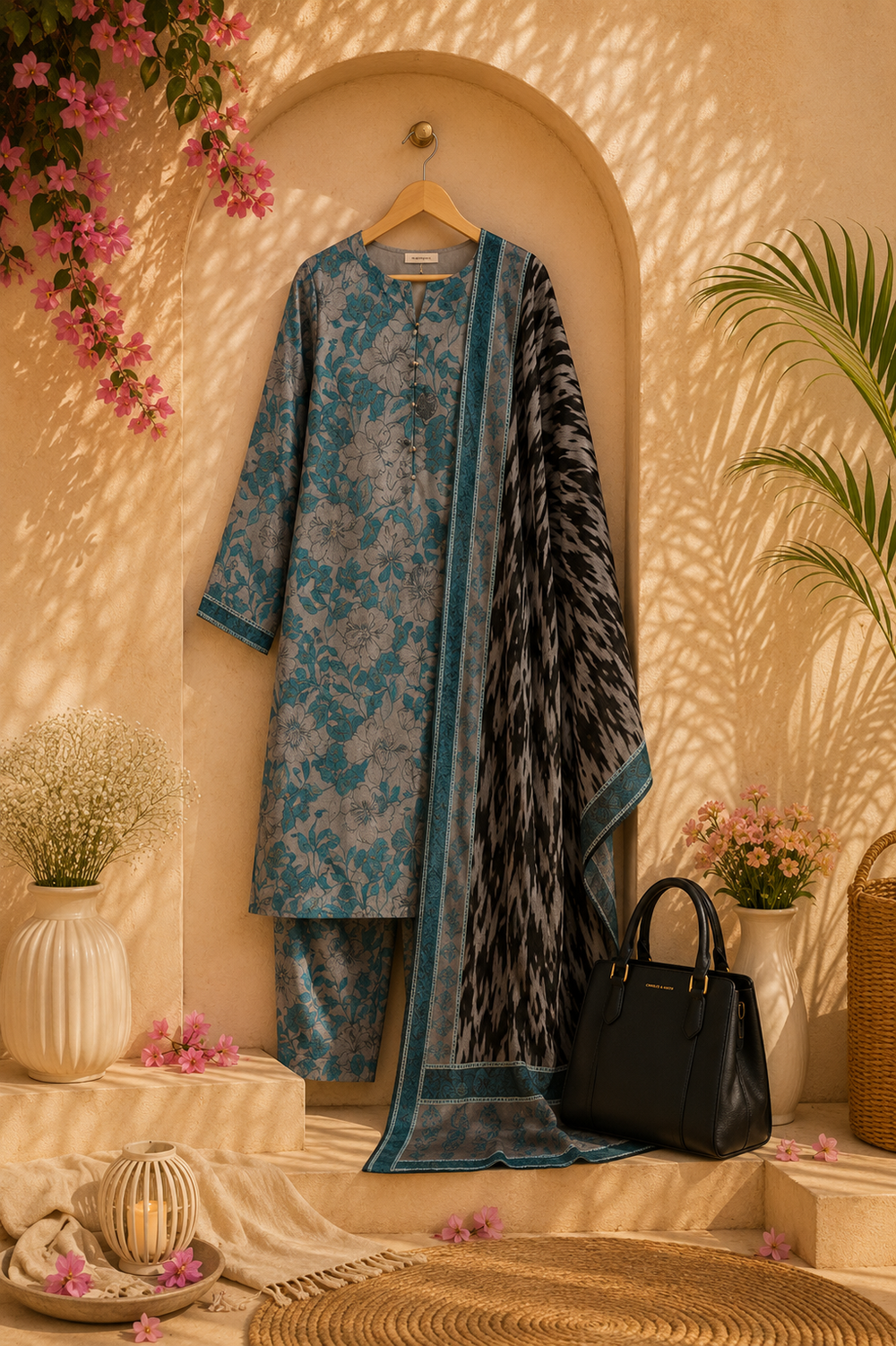 PRINTED 3PCs SWISS LAWN SUIT - W1605