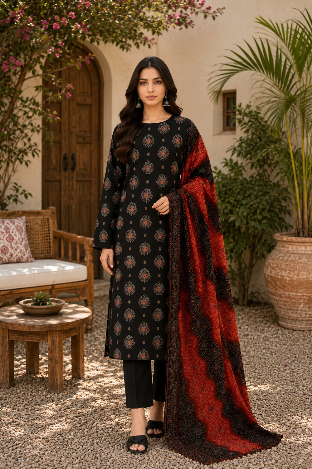3PCs PRINTED LAWN UNSTITCHED SUIT